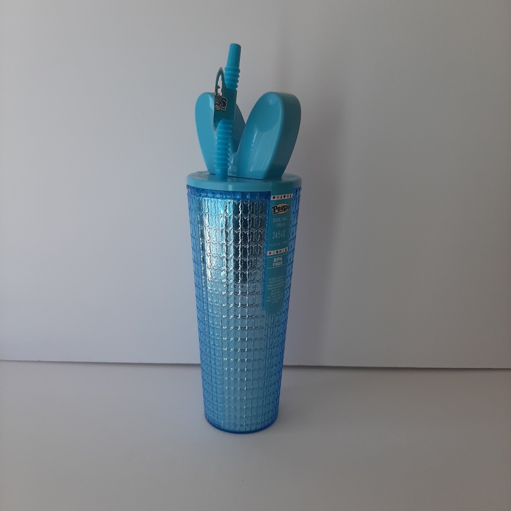 Peeps Blue Tumbler 24.5 oz Easter Bunny Ears Cup with Straw NWT - Picture 4 of 9